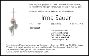 Anzeige von Irma Sauer von MGO