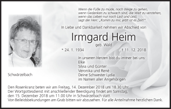 Anzeige von Irmgard Heim von MGO
