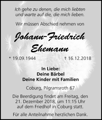 Anzeige von Johann-Friedrich Ehemann von MGO