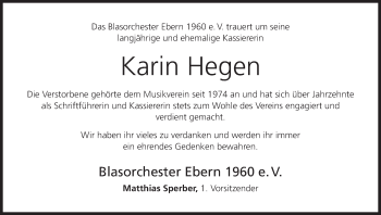Anzeige von Karin Hegen von MGO
