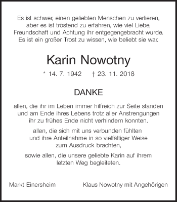 Anzeige von Karin Nowotny von MGO