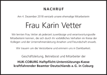 Anzeige von Karin Vetter von MGO