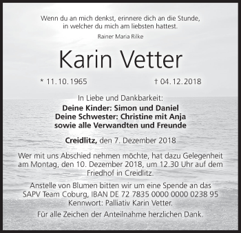 Anzeige von Karin Vetter von MGO
