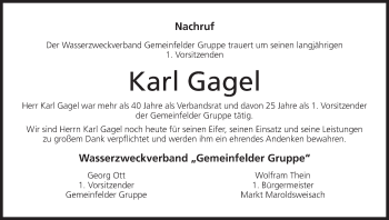 Anzeige von Karl Gagel von MGO