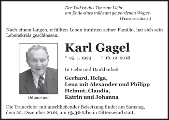 Anzeige von Karl Gagel von MGO