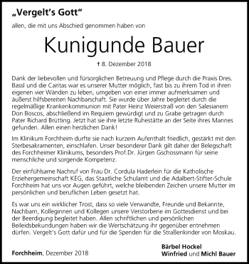 Anzeige von Kunigunde Bauer von MGO