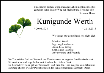 Anzeige von Kunigunde Werth von MGO