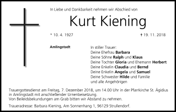 Anzeige von Kurt Kiening von MGO