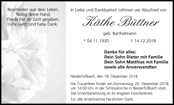 Anzeige von Käthe Büttner von MGO