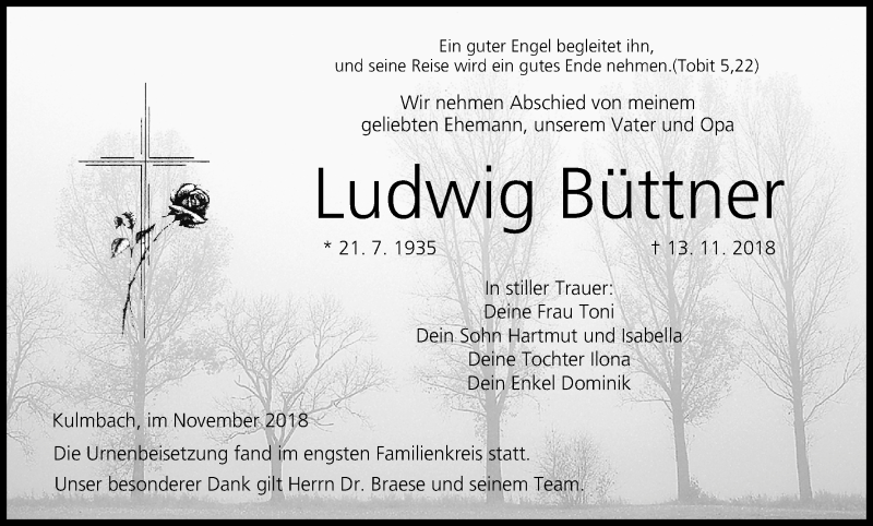  Traueranzeige für Ludwig Büttner vom 07.12.2018 aus MGO