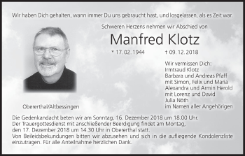 Anzeige von Manfred Klotz von MGO
