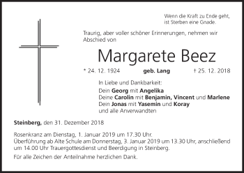 Anzeige von Margarete Beez von MGO