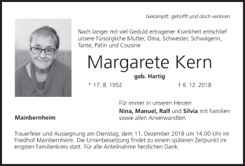 Anzeige von Margarete Kern von MGO