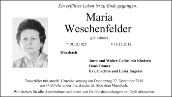 Anzeige von Maria Weschenfelder von MGO