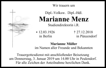 Anzeige von Marianne Menz von MGO