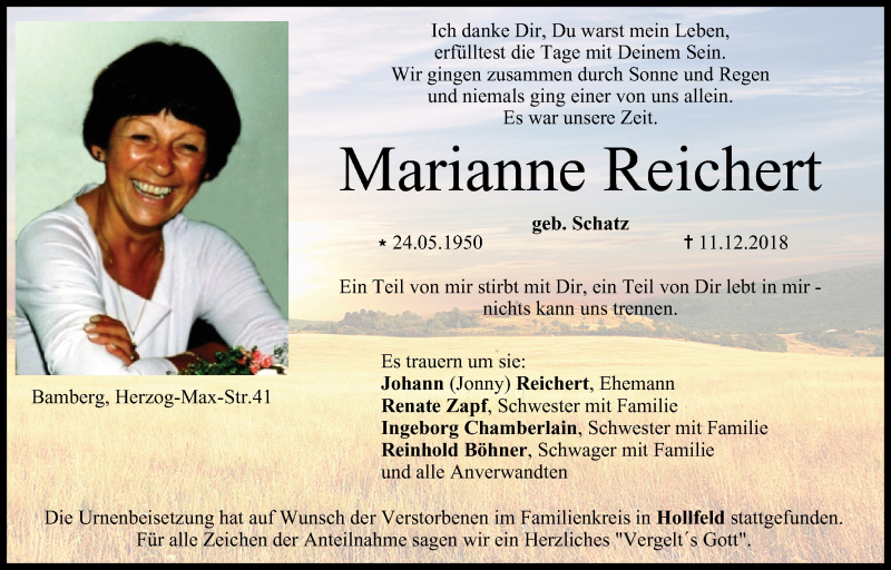  Traueranzeige für Marianne Reichert vom 22.12.2018 aus MGO