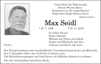 Anzeige von Max Seidl von MGO