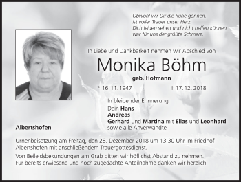 Anzeige von Monika Böhm von MGO