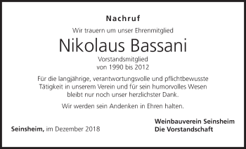 Anzeige von Nikolaus Bassani von MGO