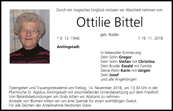 Anzeige von Ottilie Bittel von MGO