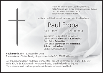 Anzeige von Paul Fröba von MGO