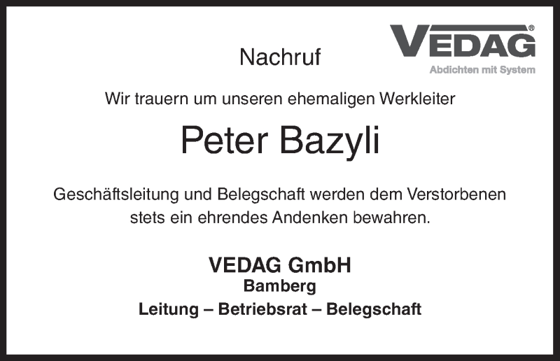  Traueranzeige für Peter Bazyli vom 11.12.2018 aus MGO