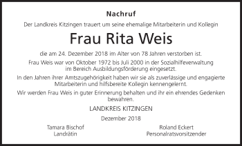 Anzeige von Rita Weis von MGO