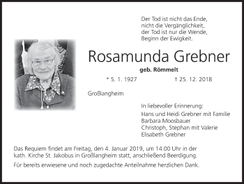 Anzeige von Rosamunda Grebner von MGO