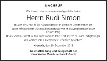 Anzeige von Rudi Simon von MGO