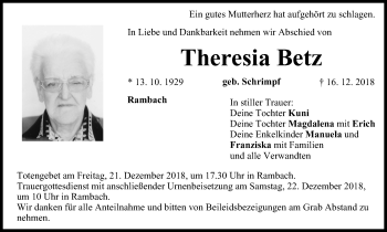 Anzeige von Theresia Betz von MGO