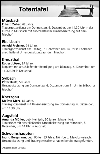 Anzeige von Totentafel vom 04.12.2018 von MGO