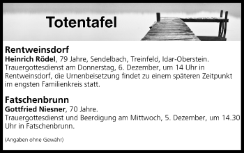 Anzeige von Totentafel vom 05.12.2018 von MGO