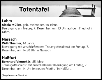 Anzeige von Totentafel vom 06.12.2018 von MGO