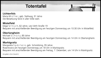 Anzeige von Totentafel vom 06.12.2018 von MGO