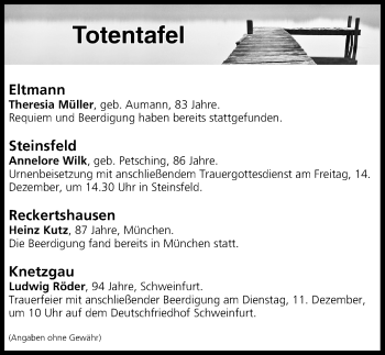 Anzeige von Totentafel vom 11.12.2018 von MGO