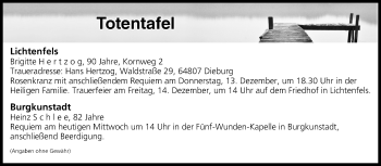 Anzeige von Totentafel vom 12.12.2018 von MGO