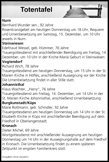 Anzeige von Totentafel vom 13.12.2018 von MGO