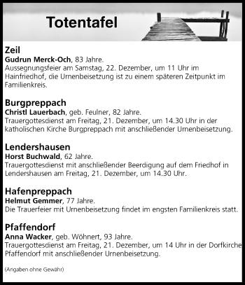 Anzeige von Totentafel vom 20.12.2018 von MGO