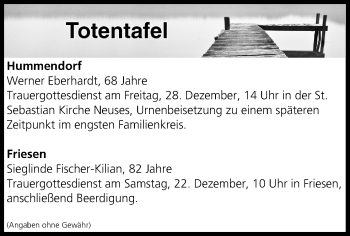 Anzeige von Totentafel vom 22.12.2018 von MGO