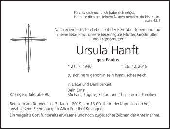 Anzeige von Ursula Hanft von MGO