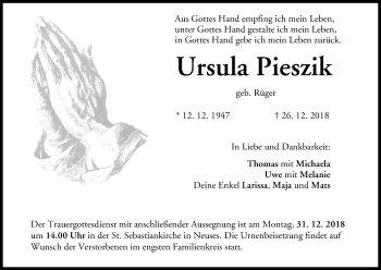 Anzeige von Ursula Pieszik von MGO