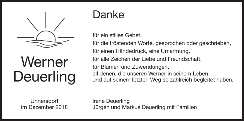 Traueranzeige für Werner Deuerling vom 01.12.2018 aus MGO
