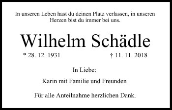 Anzeige von Wilhelm Schädle von MGO