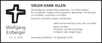 Anzeige von Wolfgang Erzberger von MGO