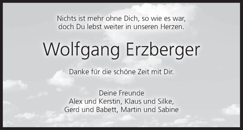  Traueranzeige für Wolfgang Erzberger vom 12.12.2018 aus MGO