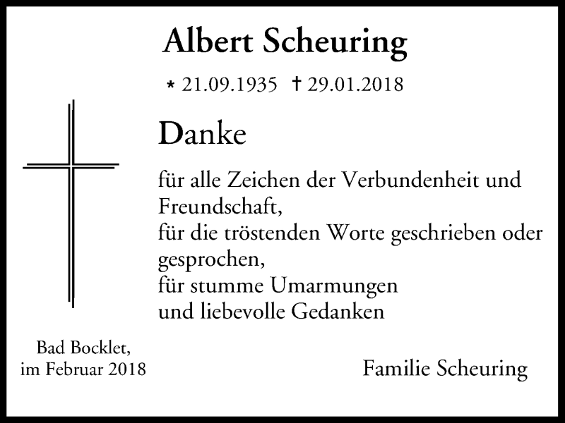  Traueranzeige für Albert Scheuring vom 24.02.2018 aus MGO
