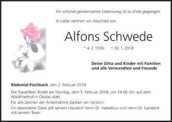Anzeige von Alfons Schwede von MGO