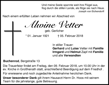 Anzeige von Alwine Vetter von MGO