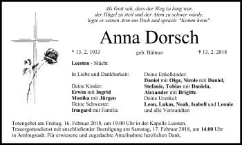 Anzeige von Anna Dorsch von MGO