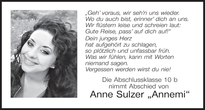  Traueranzeige für Anne Sulzer vom 06.02.2018 aus MGO